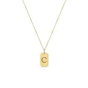 14k Engraved Initial Letter X-Small Dog Tag Necklace