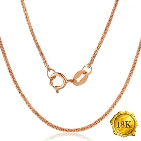 18 INCHES DIAMOND-CUT SQUARE 18KT SOLID ROSE GOLD WHEAT CHAIN