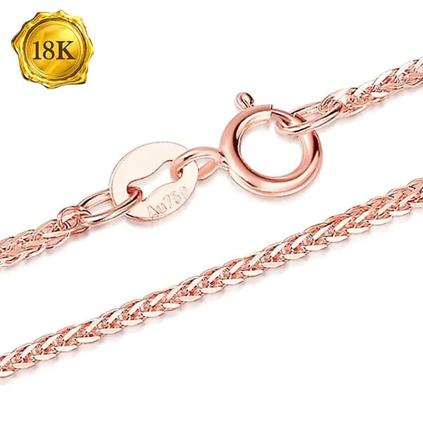 18 INCHES DIAMOND-CUT SQUARE 18KT SOLID ROSE GOLD WHEAT CHAIN