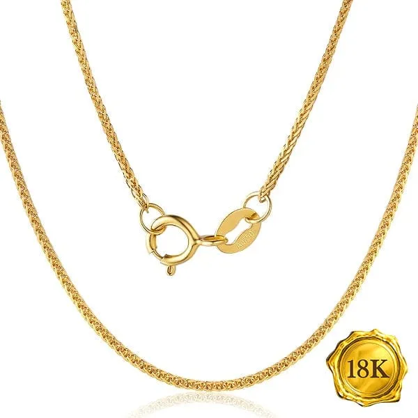 18 INCHES DIAMOND-CUT SQUARE 18KT SOLID YELLOW GOLD WHEAT CHAIN