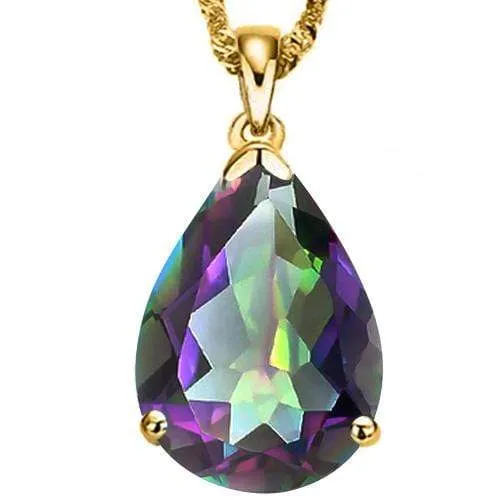 5.00 CT MYSTIC GEMSTONE 10KT SOLID GOLD PENDANT