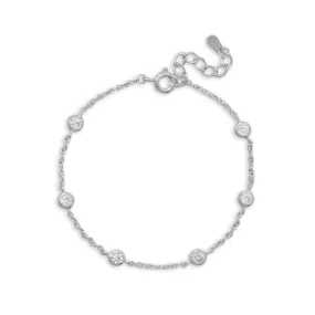 7" 1" Rhodium Plated 6 Bezel Set CZ Bracelet-M H W ACCESSORIES