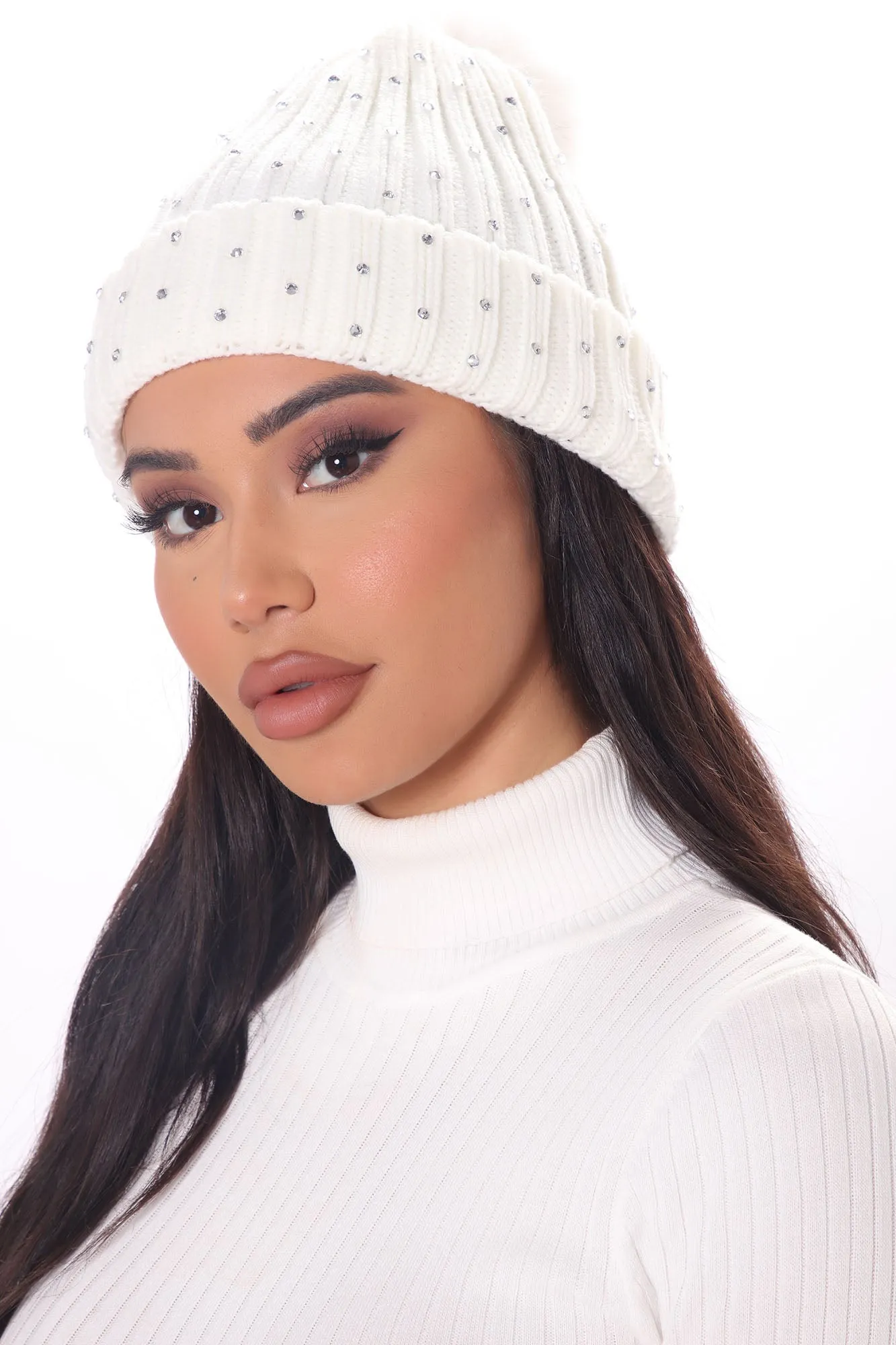 A Little Sparkle Rhinestone Beanie - White