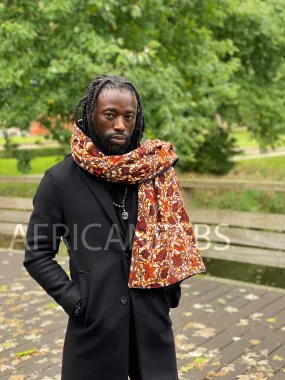 African print Winter scarf for Adults Unisex - Brown / orange leaf