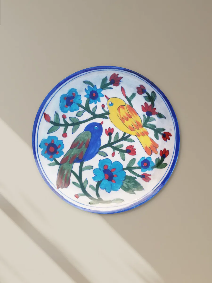 Birds Design on a plate in Blue pottery by Gopal Lal Kharol