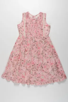 Blossom Pink Floral Frock with Lace Detailing for Girls