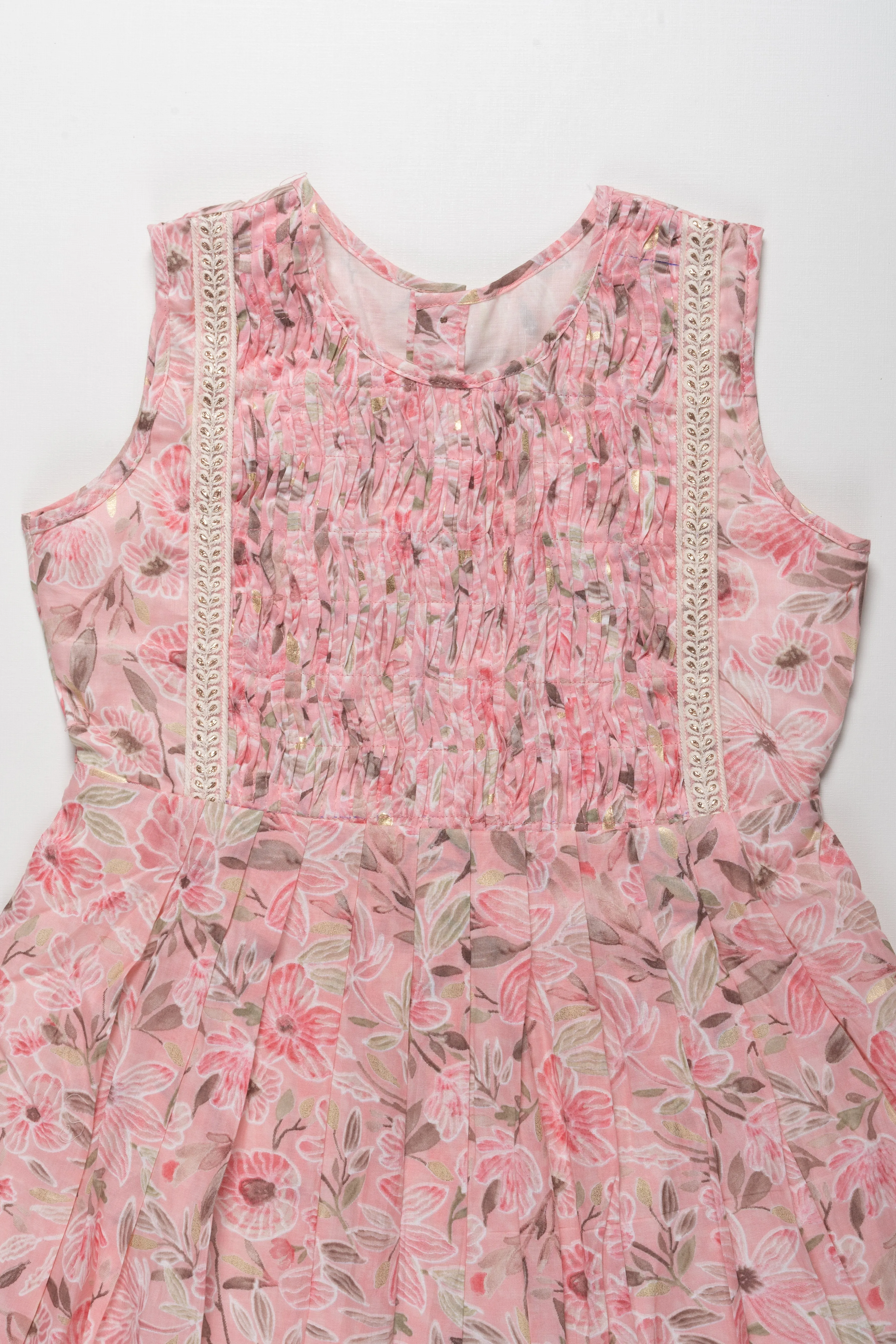 Blossom Pink Floral Frock with Lace Detailing for Girls