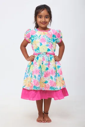 Blossom Radiance Dress - Floral Vibrancy with Magenta Accents