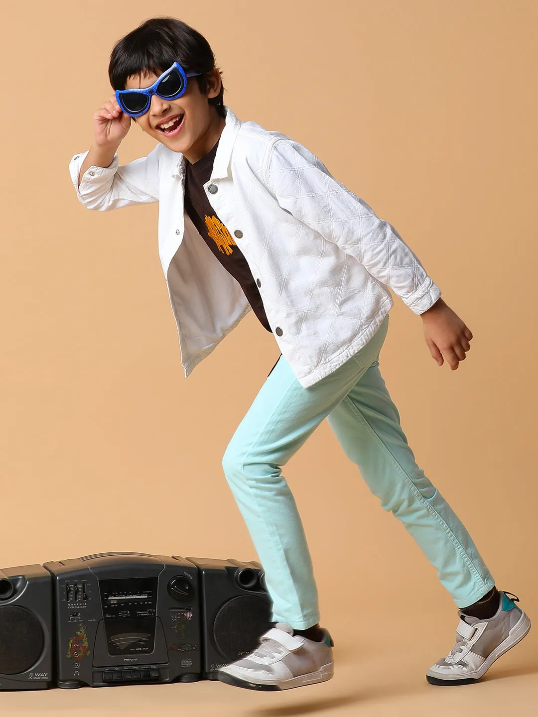 Boys White Solid Shacket