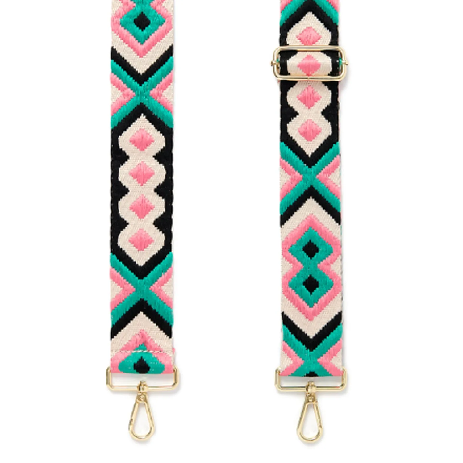 Crossbody Strap - Aqua and Pink Bohemian Print (Gold Hardware)