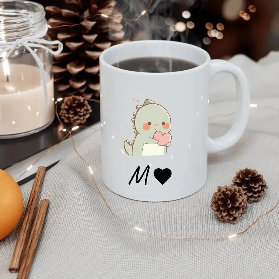 Custom Initial Cute Dino Mug "A"