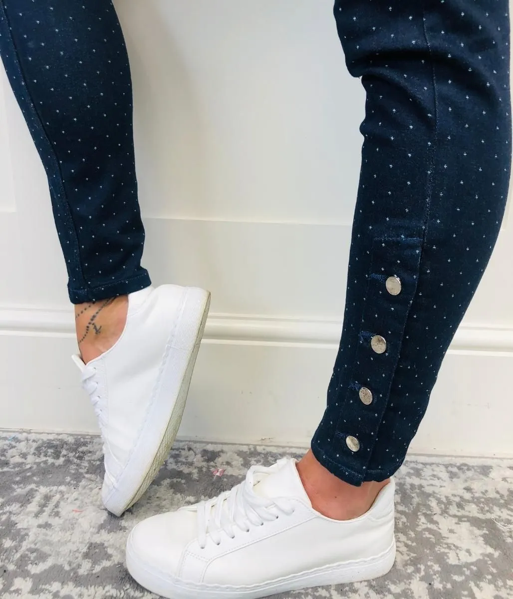 Dobby Spot Button Hem Jeans