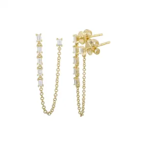 Double Baguette   Pave Chain Earring