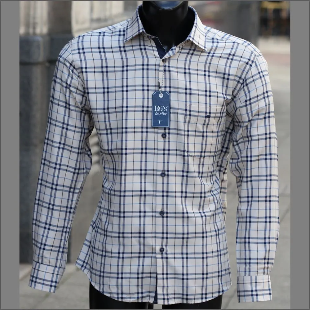 Drifter Giovanni Stone & Navy Check Shirt<>