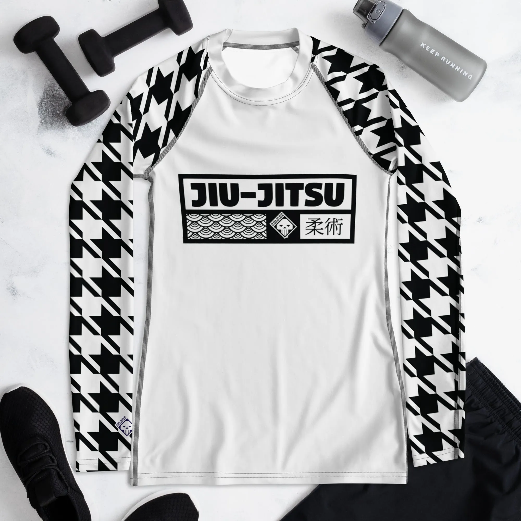 Dynamic Design: Women's Jiu-Jitsu Houndstooth BJJ Rash Guard Blanc