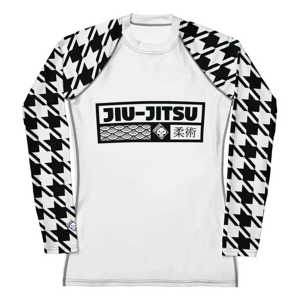 Dynamic Design: Women's Jiu-Jitsu Houndstooth BJJ Rash Guard Blanc