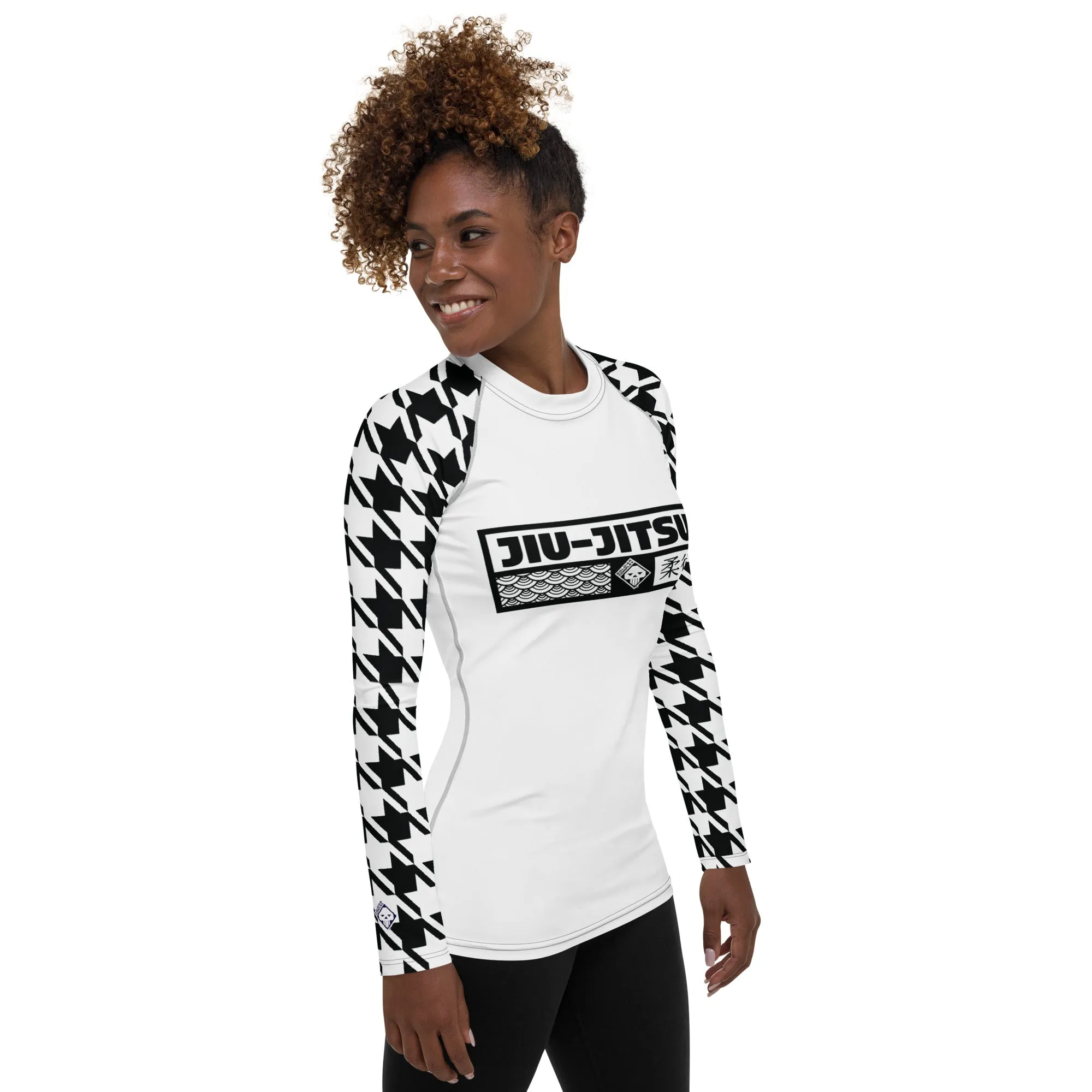 Dynamic Design: Women's Jiu-Jitsu Houndstooth BJJ Rash Guard Blanc