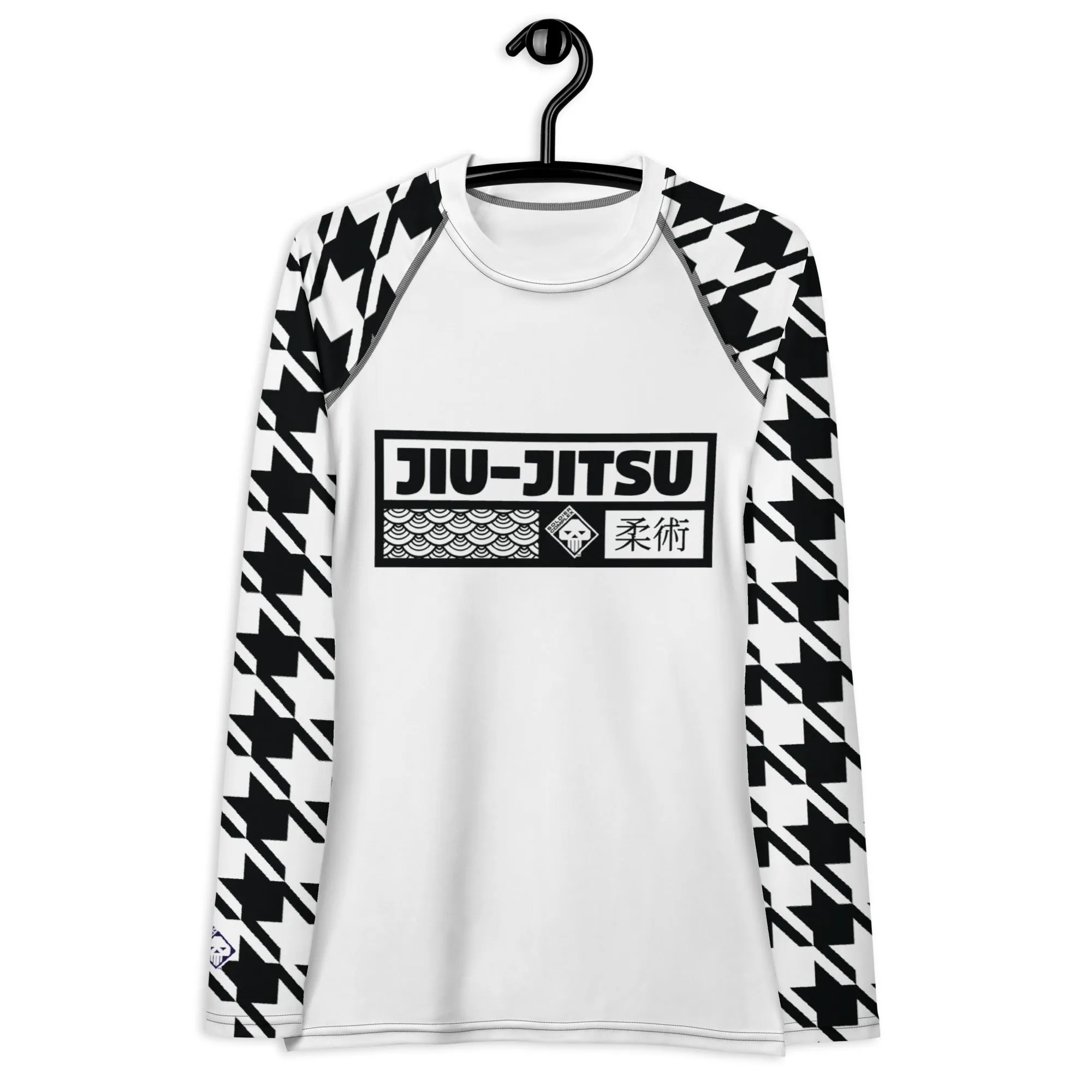 Dynamic Design: Women's Jiu-Jitsu Houndstooth BJJ Rash Guard Blanc