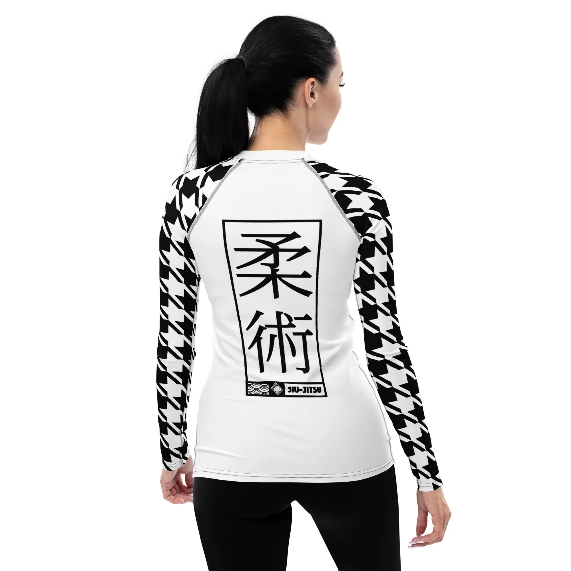 Dynamic Design: Women's Jiu-Jitsu Houndstooth BJJ Rash Guard Blanc