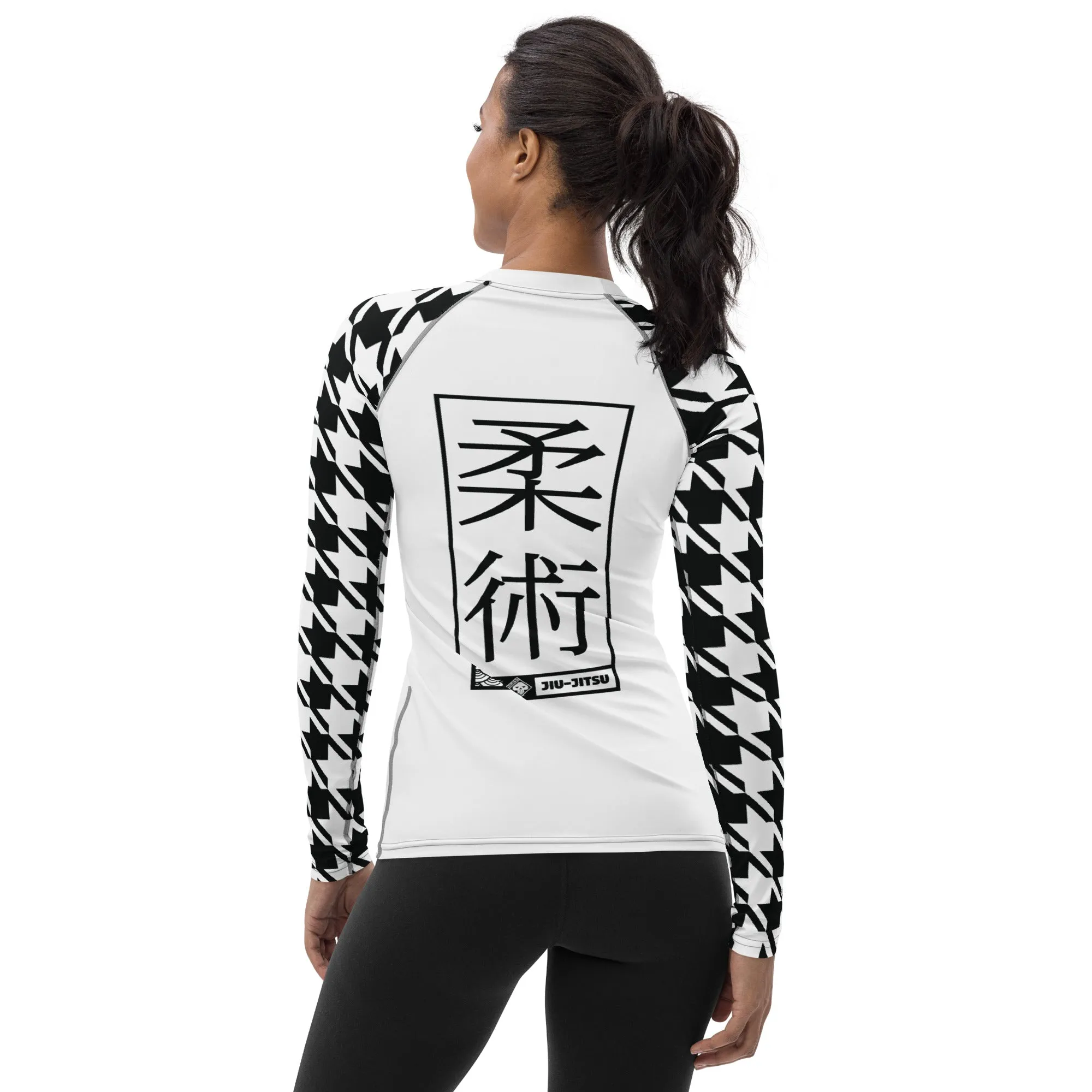 Dynamic Design: Women's Jiu-Jitsu Houndstooth BJJ Rash Guard Blanc