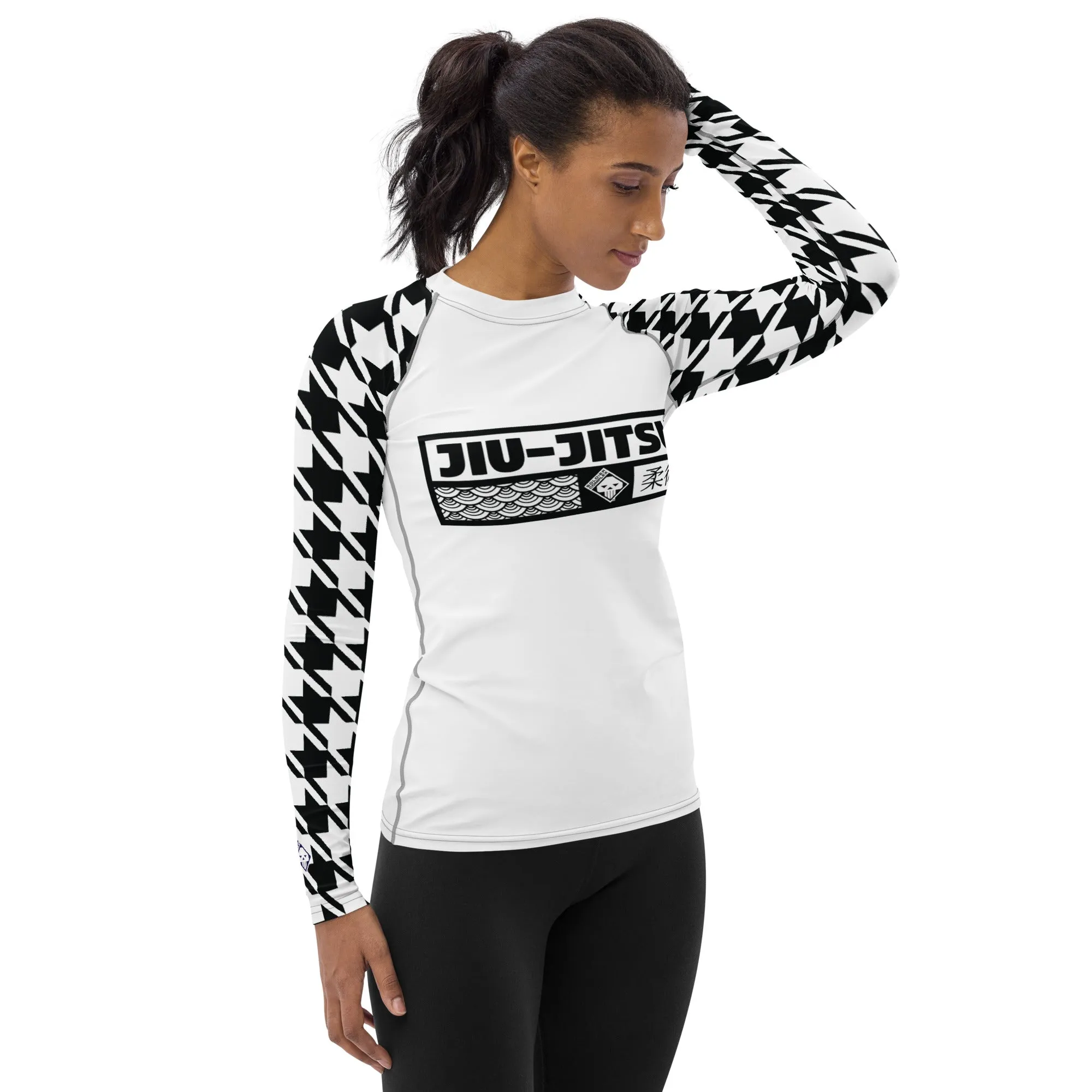 Dynamic Design: Women's Jiu-Jitsu Houndstooth BJJ Rash Guard Blanc