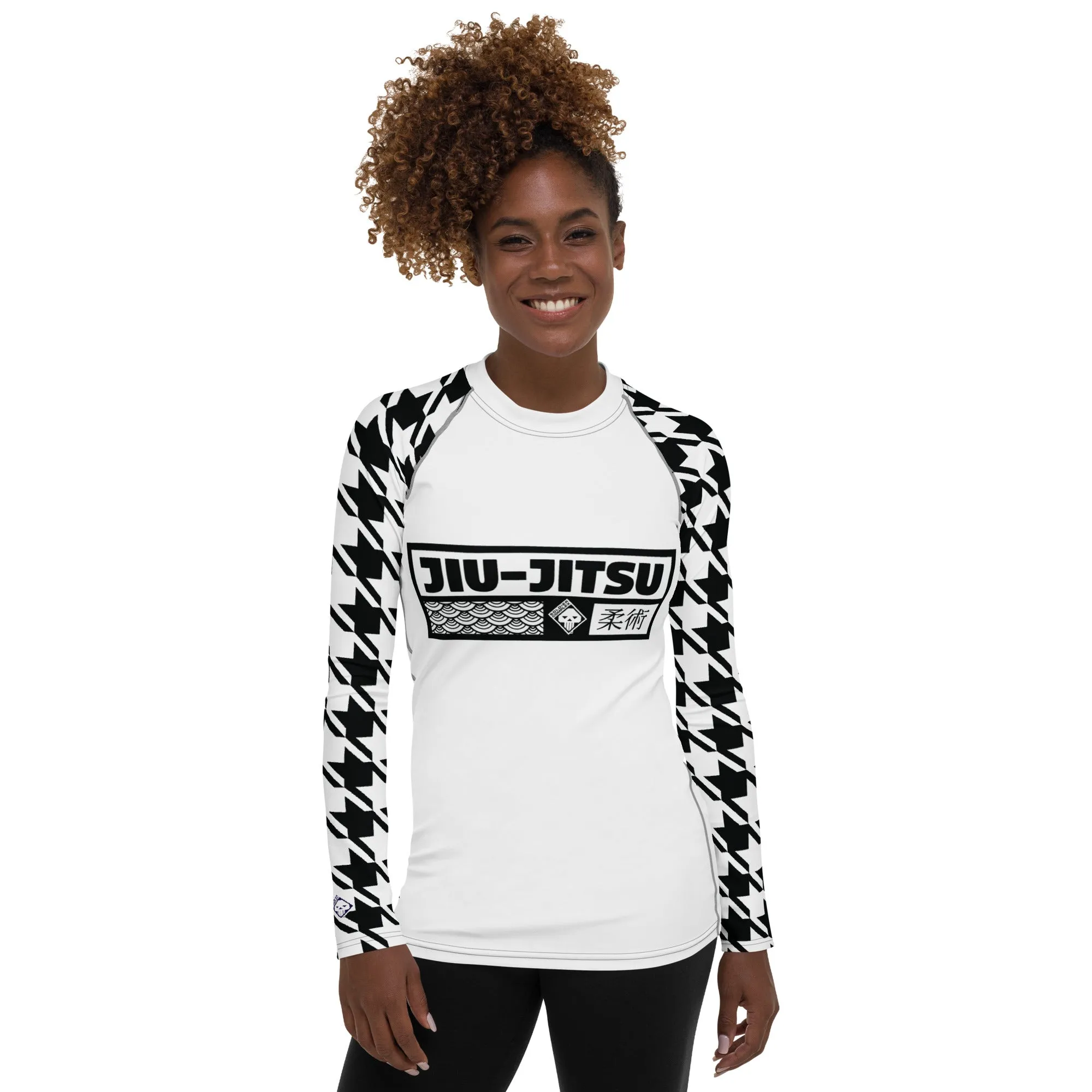 Dynamic Design: Women's Jiu-Jitsu Houndstooth BJJ Rash Guard Blanc