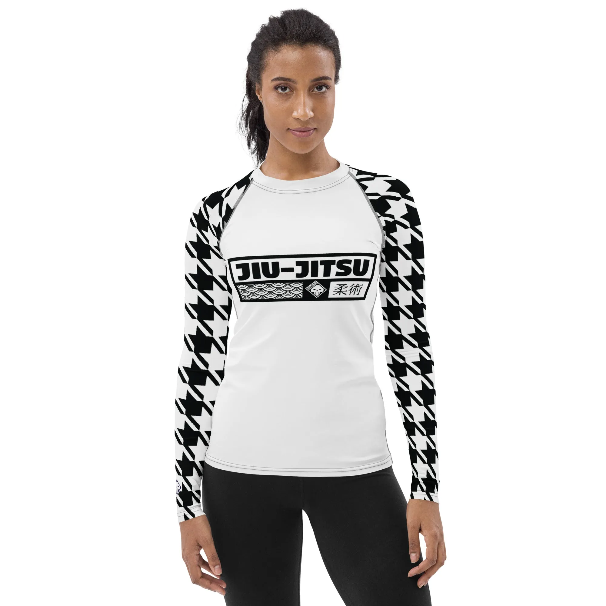 Dynamic Design: Women's Jiu-Jitsu Houndstooth BJJ Rash Guard Blanc