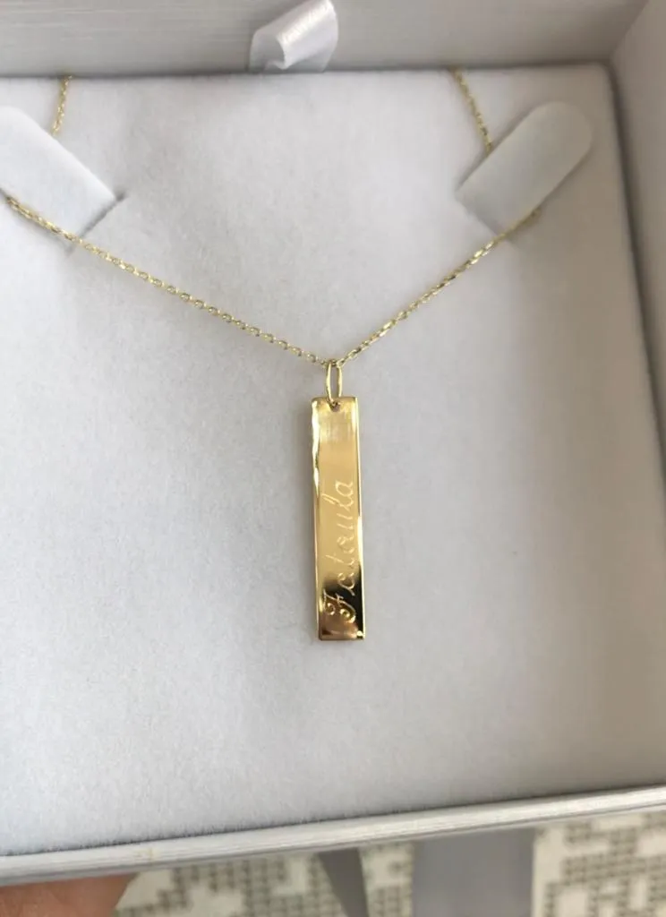 Engravable Bar- 10k Gold Vertical Bar Necklace