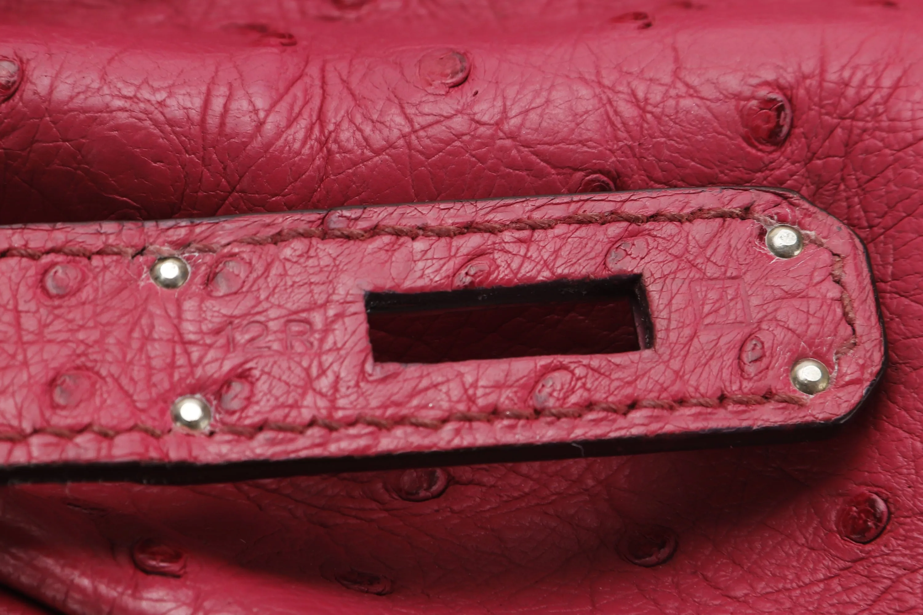 (EXOTIC) HERMES KELLY 28 (STAMP J) FUCHSIA OSTRICH PALLADIUM HARDWARE, WITH KEYS, LOCK, STRAP & DUST COVER