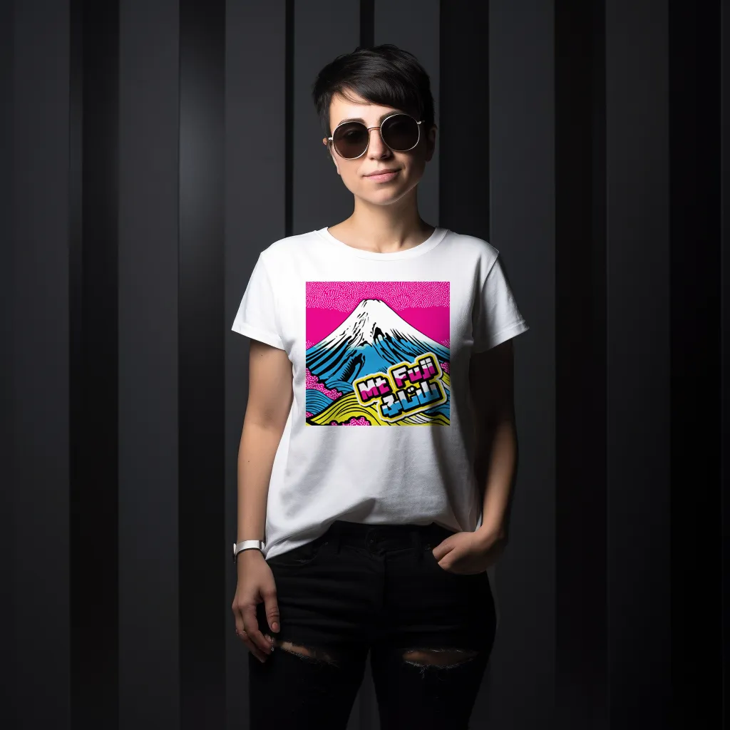 Express Your Style with Mt Fuji Pop Art Women's V-Neck T-Shirts - Vibrant and Unique Designs 002