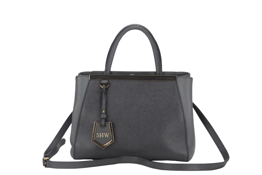 FENDI 2JOURS PETITE (8BH253-D7E-158-0501) GRAY CANVAS LEATHER GOLD HARDWARE NO DUST COVER AND NO BOX