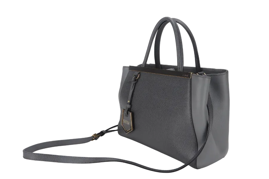 FENDI 2JOURS PETITE (8BH253-D7E-158-0501) GRAY CANVAS LEATHER GOLD HARDWARE NO DUST COVER AND NO BOX