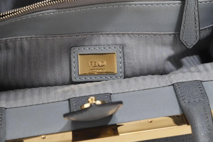 FENDI 2JOURS PETITE (8BH253-D7E-158-0501) GRAY CANVAS LEATHER GOLD HARDWARE NO DUST COVER AND NO BOX