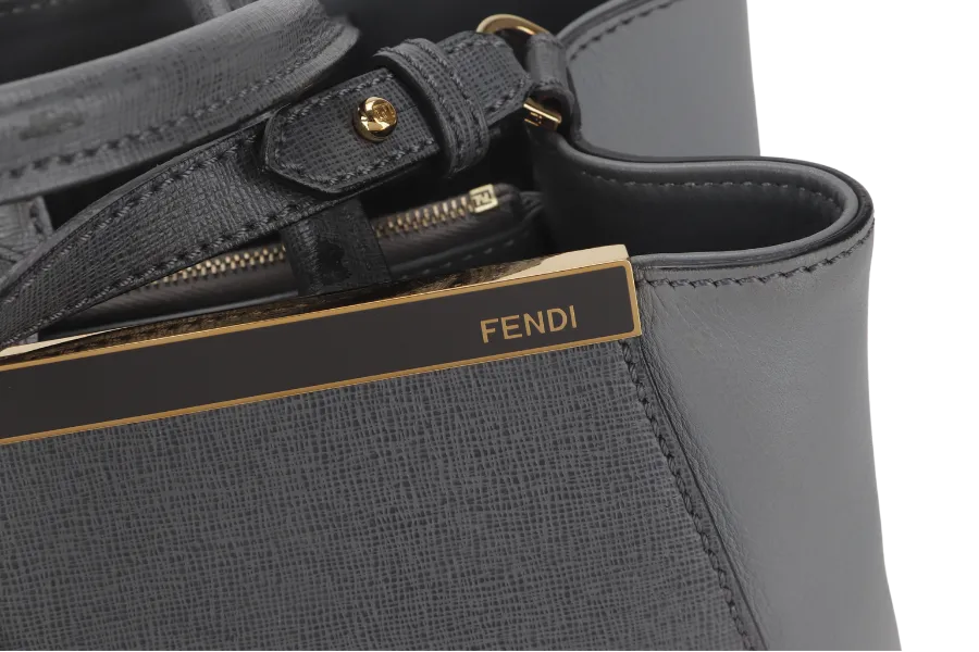 FENDI 2JOURS PETITE (8BH253-D7E-158-0501) GRAY CANVAS LEATHER GOLD HARDWARE NO DUST COVER AND NO BOX