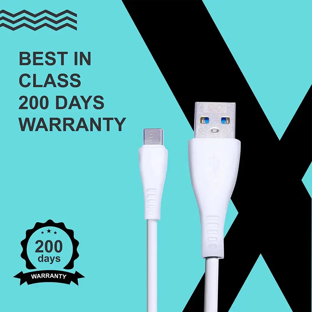 Foxsky Type C USB 3 Amp Fast Charging Data and Sync Cable Extra Tough Quick Charge 1.5M (White)