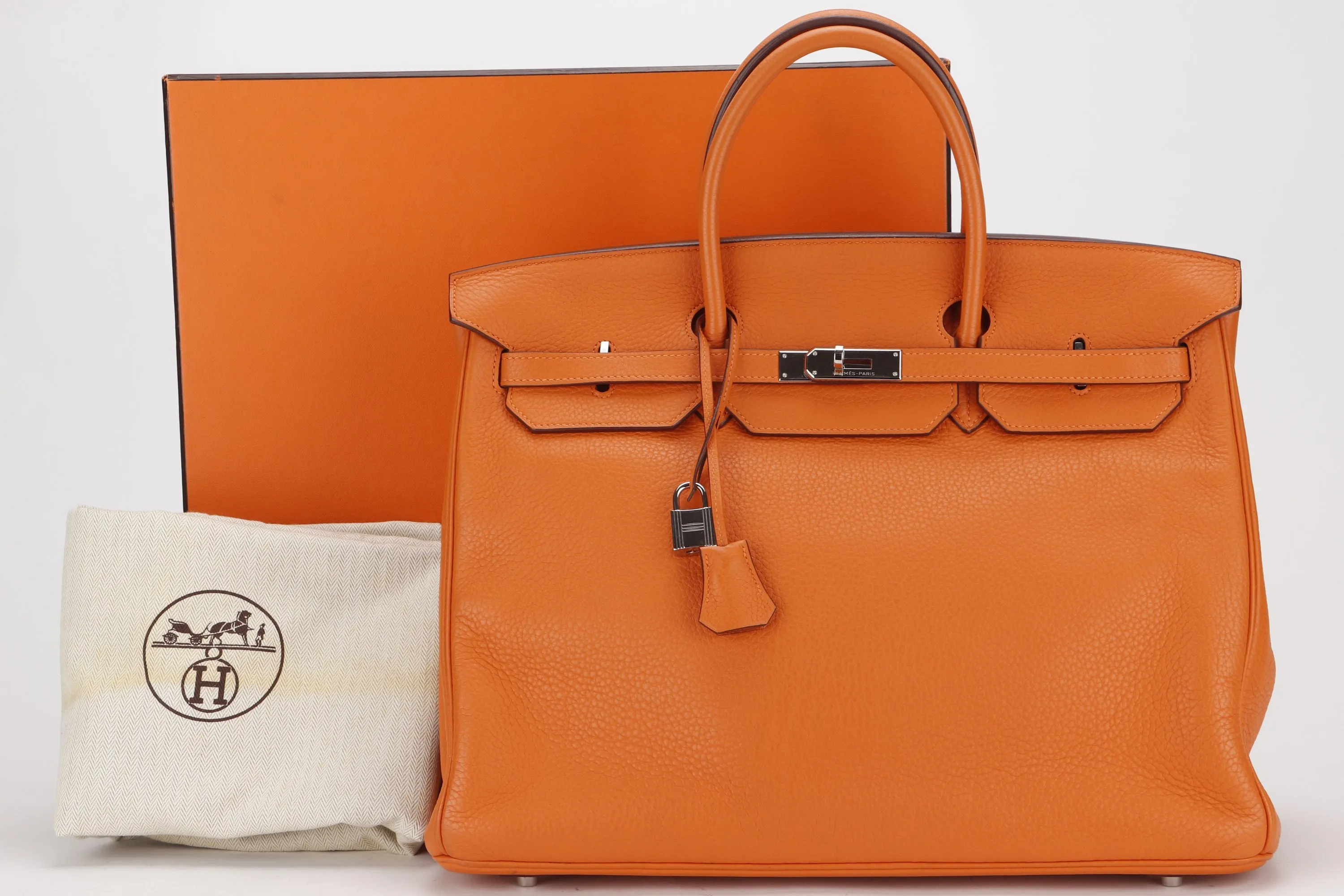 HERMES BIRKIN 40 [STAMP M SQUARE (2009)] ORANGE TAURILLON CLEMENCE LEATHER PALLADIUM HARDWARE, WITH BOX ,DUST COVER, LOCK & KEYS