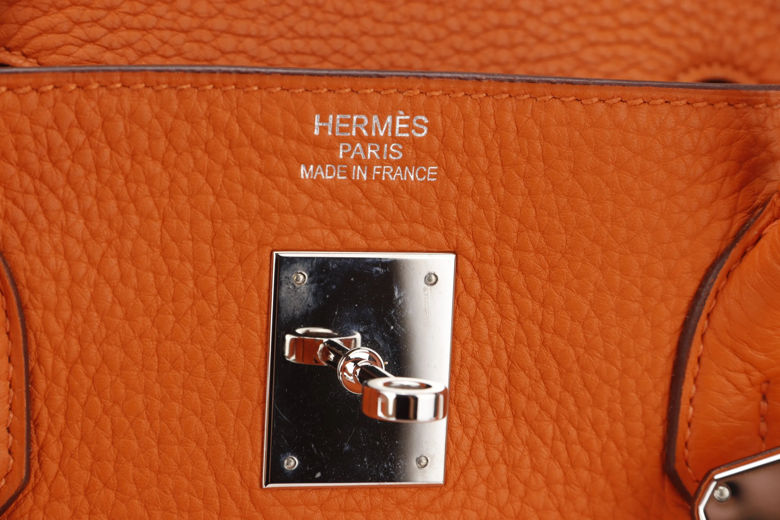 HERMES BIRKIN 40 [STAMP M SQUARE (2009)] ORANGE TAURILLON CLEMENCE LEATHER PALLADIUM HARDWARE, WITH BOX ,DUST COVER, LOCK & KEYS