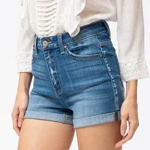 High Rise Cuffed Denim Shorts