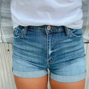 High Rise Cuffed Denim Shorts