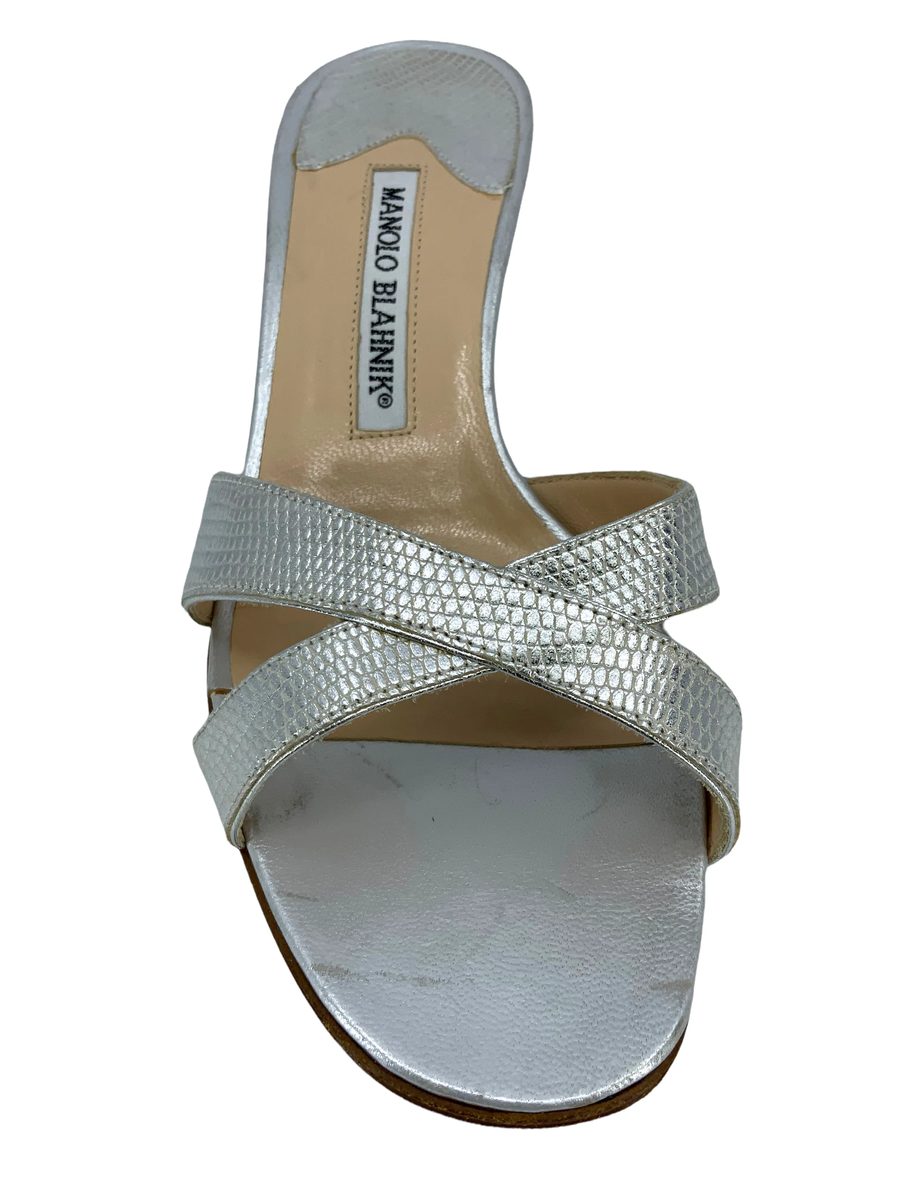 Manolo Blahnik Callamu Textured Leather Slide Sandals Size 6.5