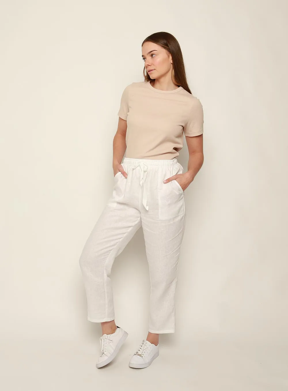 Maya Linen Pant-White