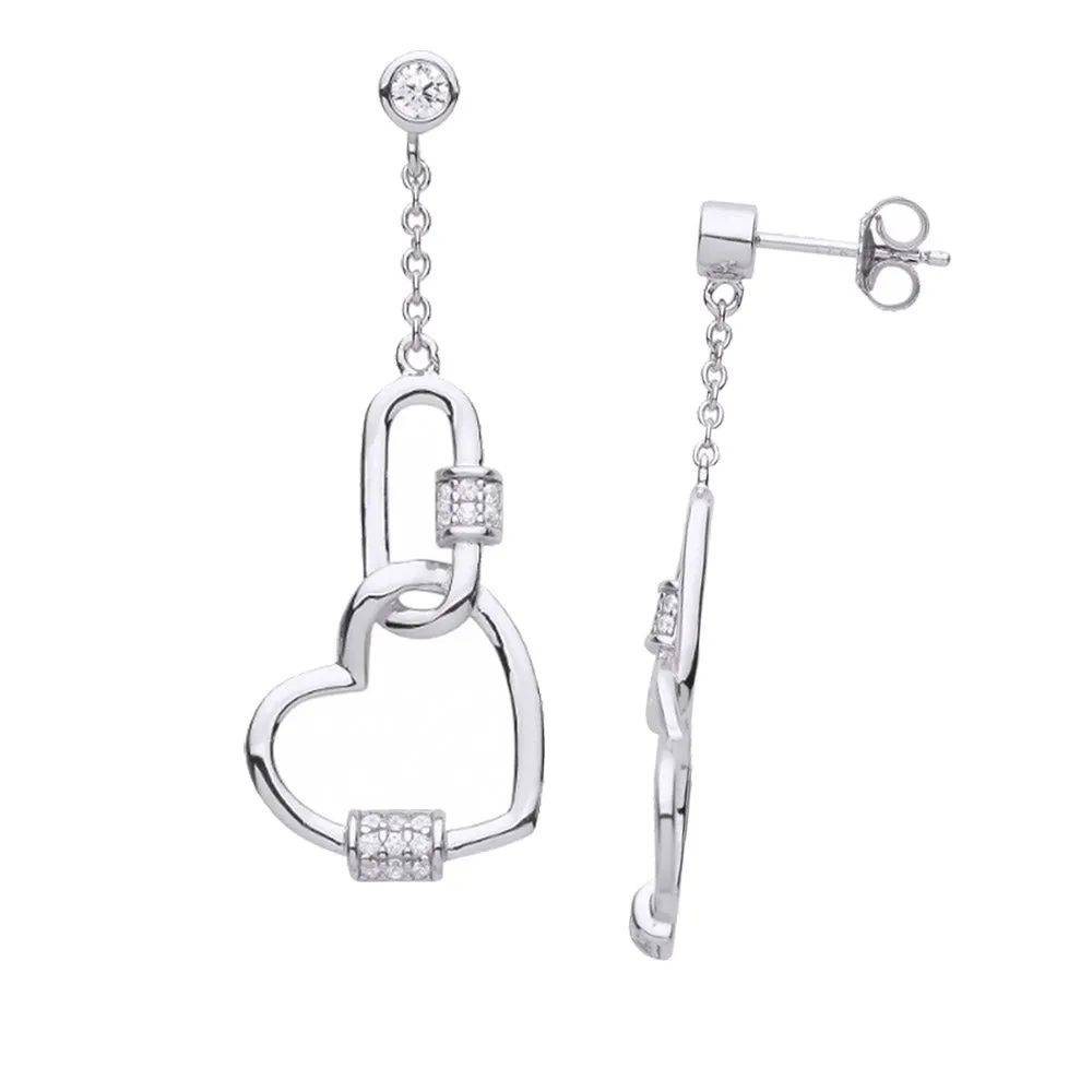 NEW: Locked In Love Heart Carabiner Style Earrings, Sterling Silver and Crystal Zirconia