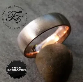 Personalized Men's Titanium Wedding Band - Dome Band Rose Gold Over Titanium