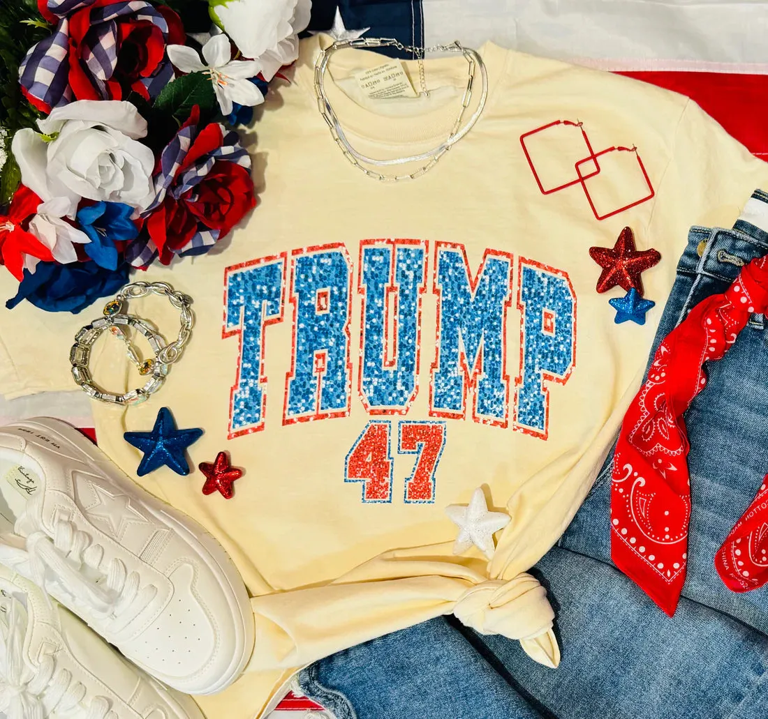 "Trump 47" Faux Glitter Tee