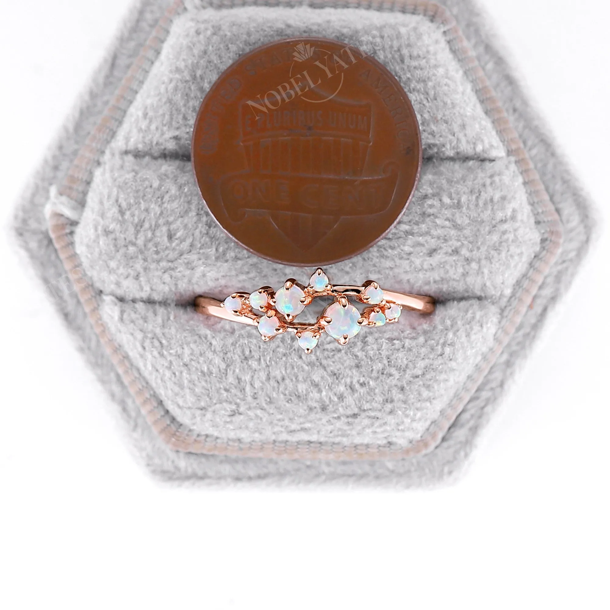 Round Natural Opal Cluster Wedding Band Rose Gold