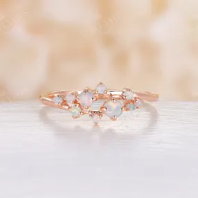 Round Natural Opal Cluster Wedding Band Rose Gold