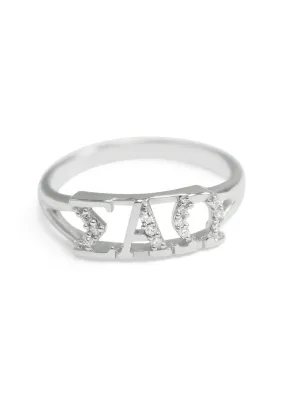 Sigma Alpha Omega Sterling Silver Ring with simulated diamonds