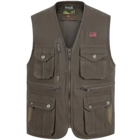 Solid Color V-neck Zipper Multi-pocket Men's Vest