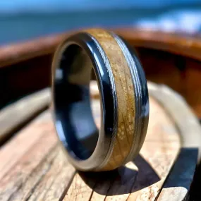 “The Skipper” ✓Kentucky Bourbon Barrel Ring™✓With Fishing Line ✓Black Ceramic