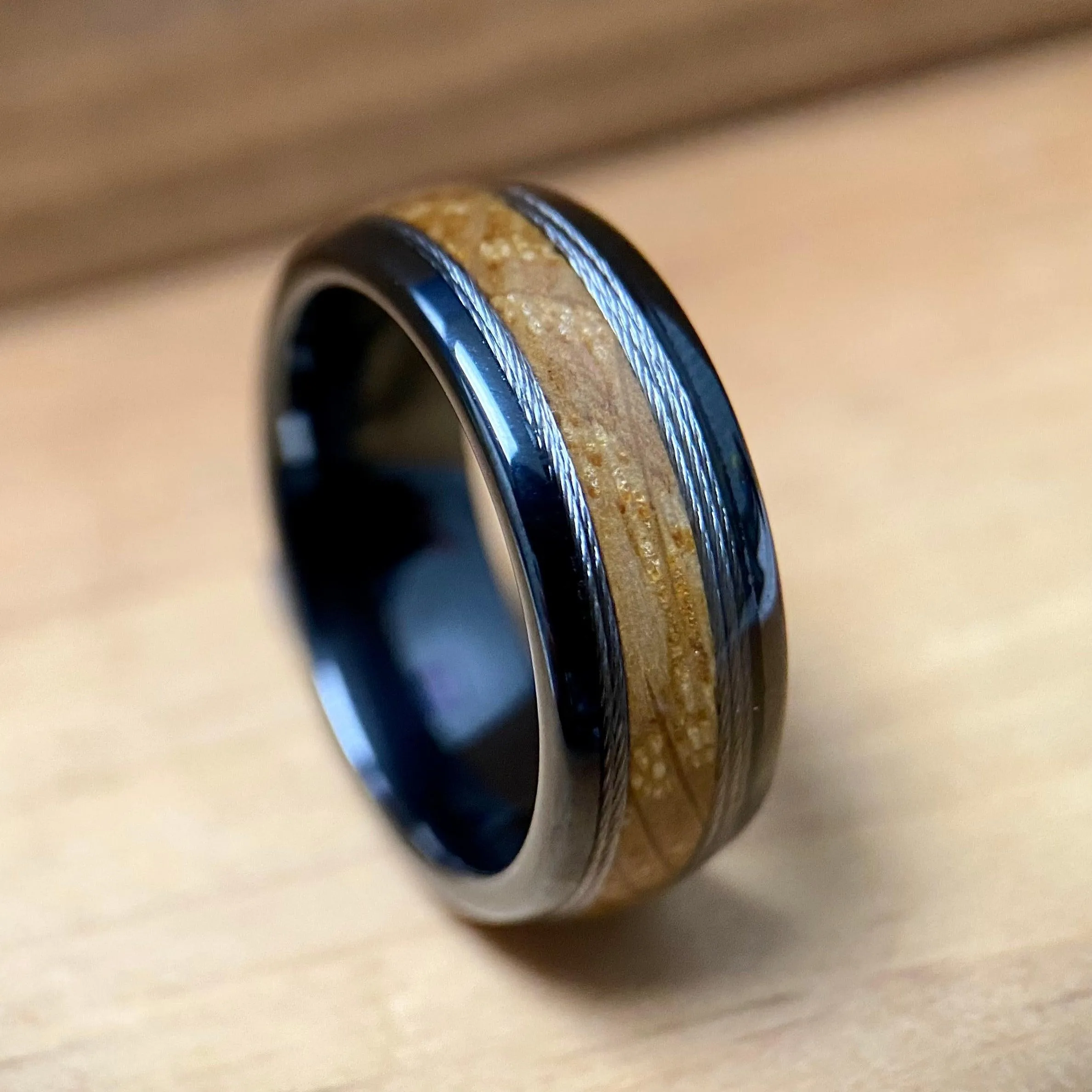 “The Skipper” ✓Kentucky Bourbon Barrel Ring™✓With Fishing Line ✓Black Ceramic